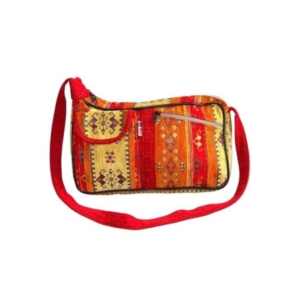 Han Handicrafts Southwestern Orange and Yellow Fabric Shoulder Bag